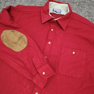 Pendleton Mens Vintage Virgin Wool Suede Elbow Patch Dark Red Shirt USA XL
